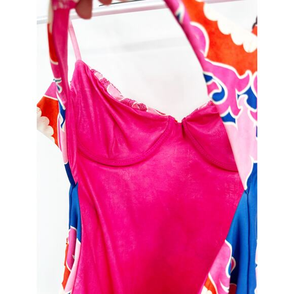 Agua Bendita Petra Pink Blue Print One-Piece Swimsuit Size Medium - Picture 4 of 7